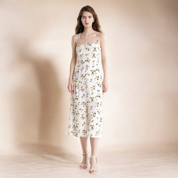 NWT J.ING Cream Floral Open Back Midi Dress - Picture 2 of 4